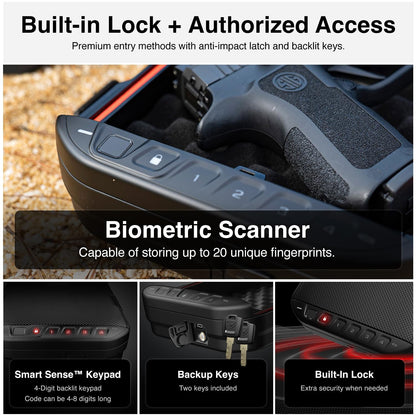 VAULTEK LifePod 10 Compact Lockable Weatherproof Case with Built-in Lock, Steel Security Cable, & TSA Handgun Case or Car Safe, Portable Travel Pistol Safe/Covert Black/Biometric