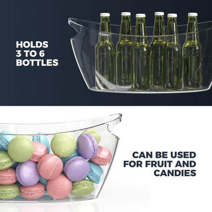 Clear Ice Buckets for Parties 3 Pack, 5.5L Clear Beverage Tub w/Handles & Scoops, Drink Buckets for Parties, Acrylic Beverage Tub, Mimosa Bar Supplies for Sparkling Wine Champagne Beer Drinks