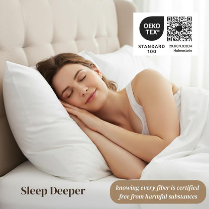 Beckham Hotel Collection King Size Sheets Set - 100% Cotton Sateen, Silky Smooth, 16” Deep Pocket, White