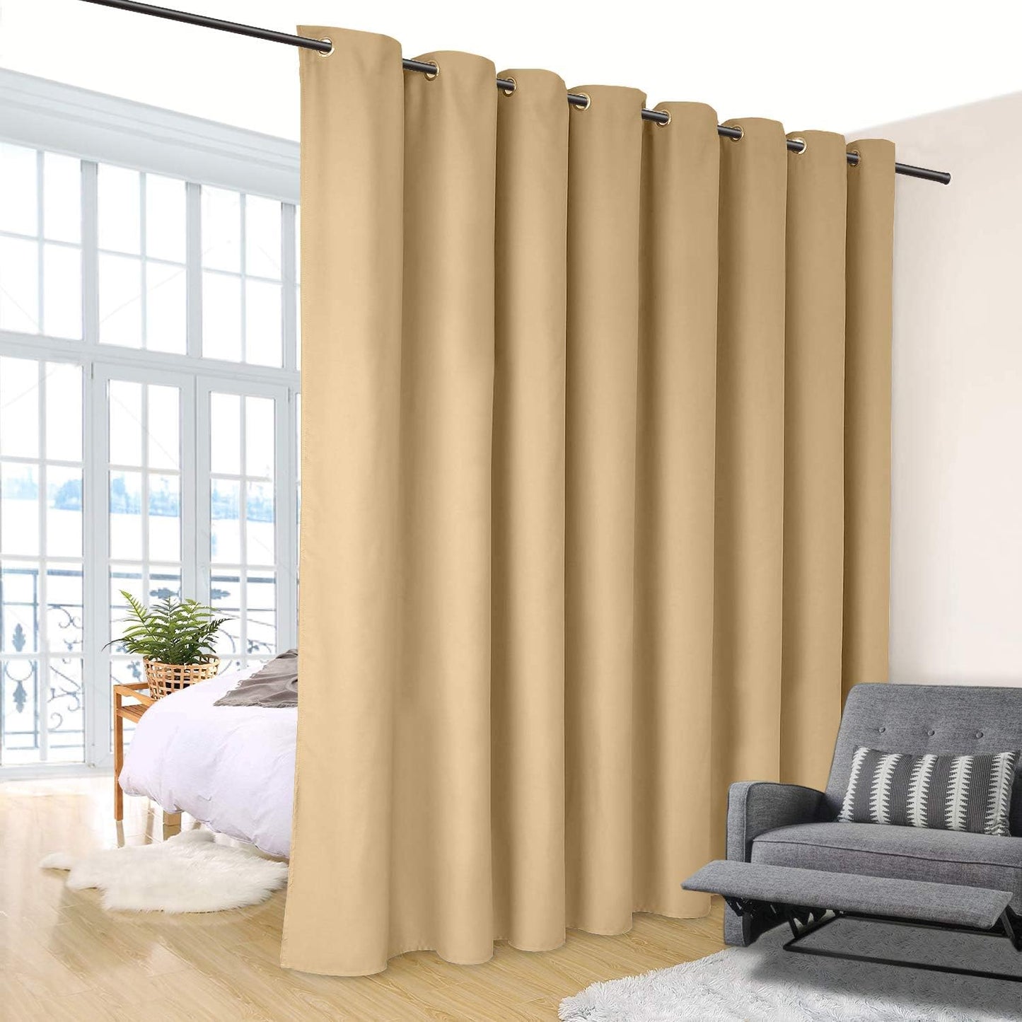 Vailge Curtain Tension Rod - Adjustable No-Drill Room Divider, 83-122 Inch, Black Finish