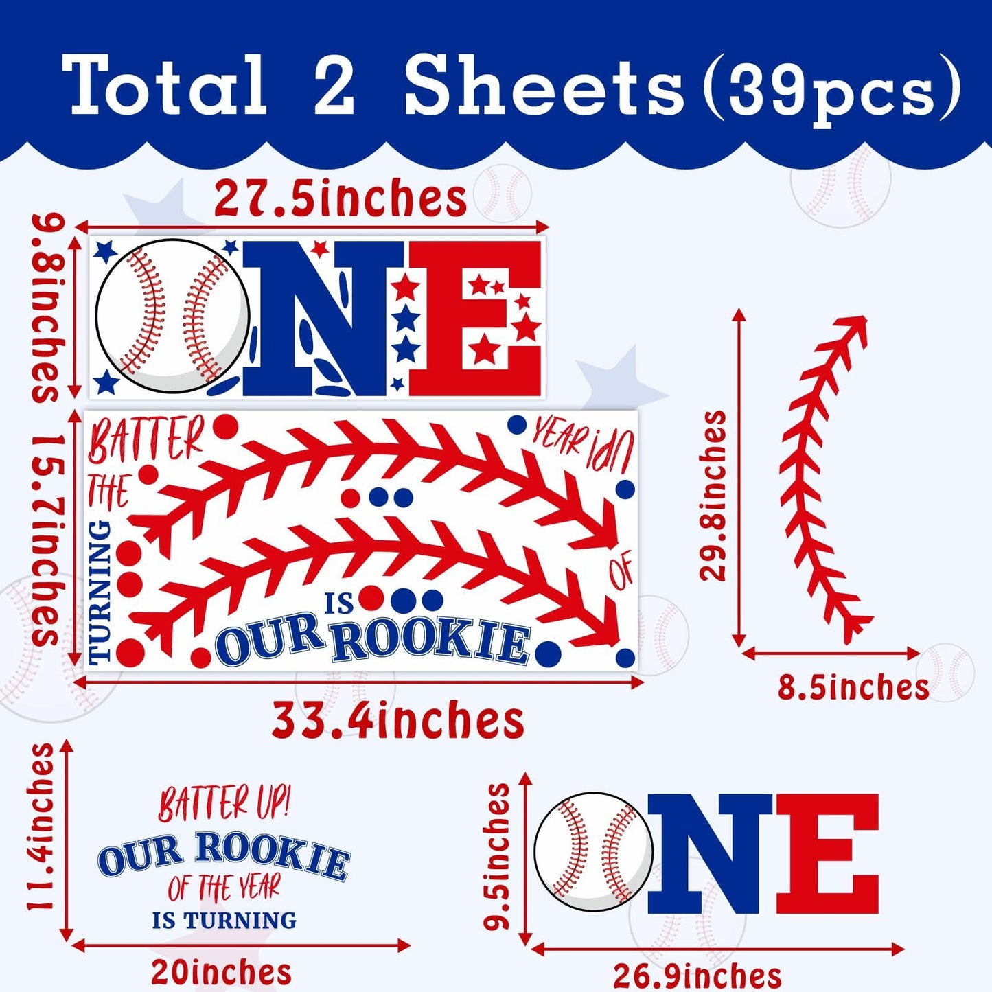 First Birthday Arch Decals for Baby Boy Baseball Theme Party Decorations 1st Birthday Backdrop Decals Rookie of The Year Baby Shower Balloon Arch Decor Photography Background Stickers