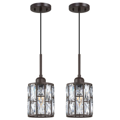 Dolaimy House 2 Pack Pendant Light Fixture, 6.3in Crystal Plate, Oil Rubbed Bronze, Modern Design for Bar, Dining Room, Living Room