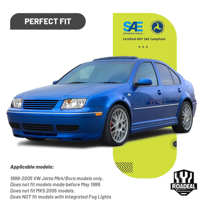 ROADEAL Headlights W/Bulbs for 1999-2005 VW Jetta Mk4 Models Halogen Headlamp Replacement Driver & Passenger Side, NOT fit Model with Integrated Fog Light