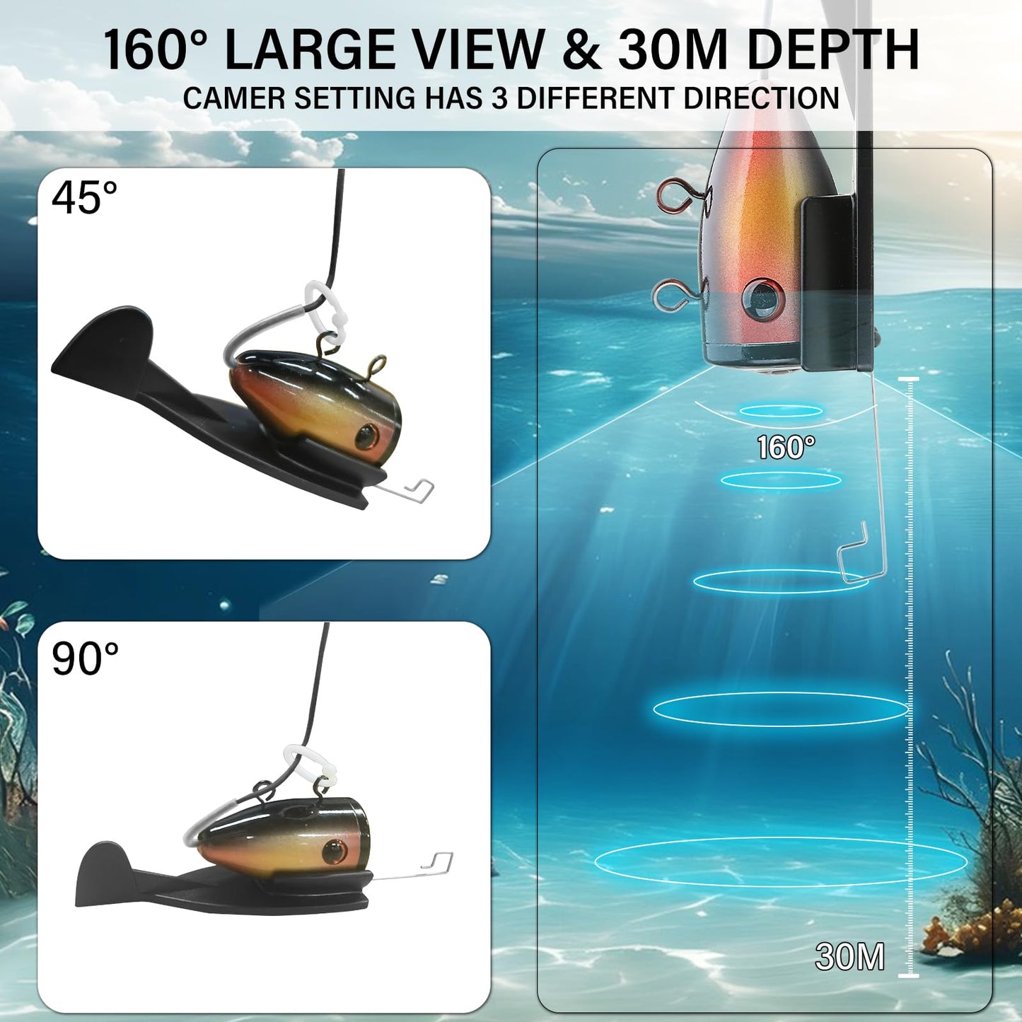 ESANHAO Underwater Fishing Camera 5" LCD Monitor Portable Fish Camera with Light 12pcs & 49ft/15m Cable Waterproof IP68 for Ice Fishing, Lake Sea Boat Kayak Fishing