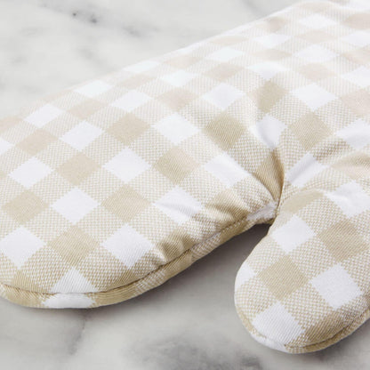 KitchenAid Gingham Oven Mitts - 2-Pack Set in Milkshake Color | 7"x13" Size for Ultimate Protection