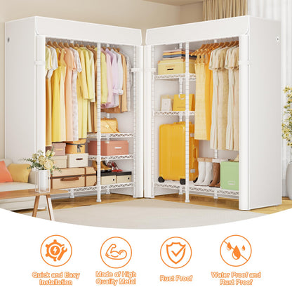 Ulif F4C Heavy Duty Clothes Rack with Dustproof Cover，Freestanding Clothing Racks for Hanging Clothes，Adjustable Closet Organizer System，Portable Garment Rack 45"W*15.8"D*71.3"H，Max Load 600LBS，White