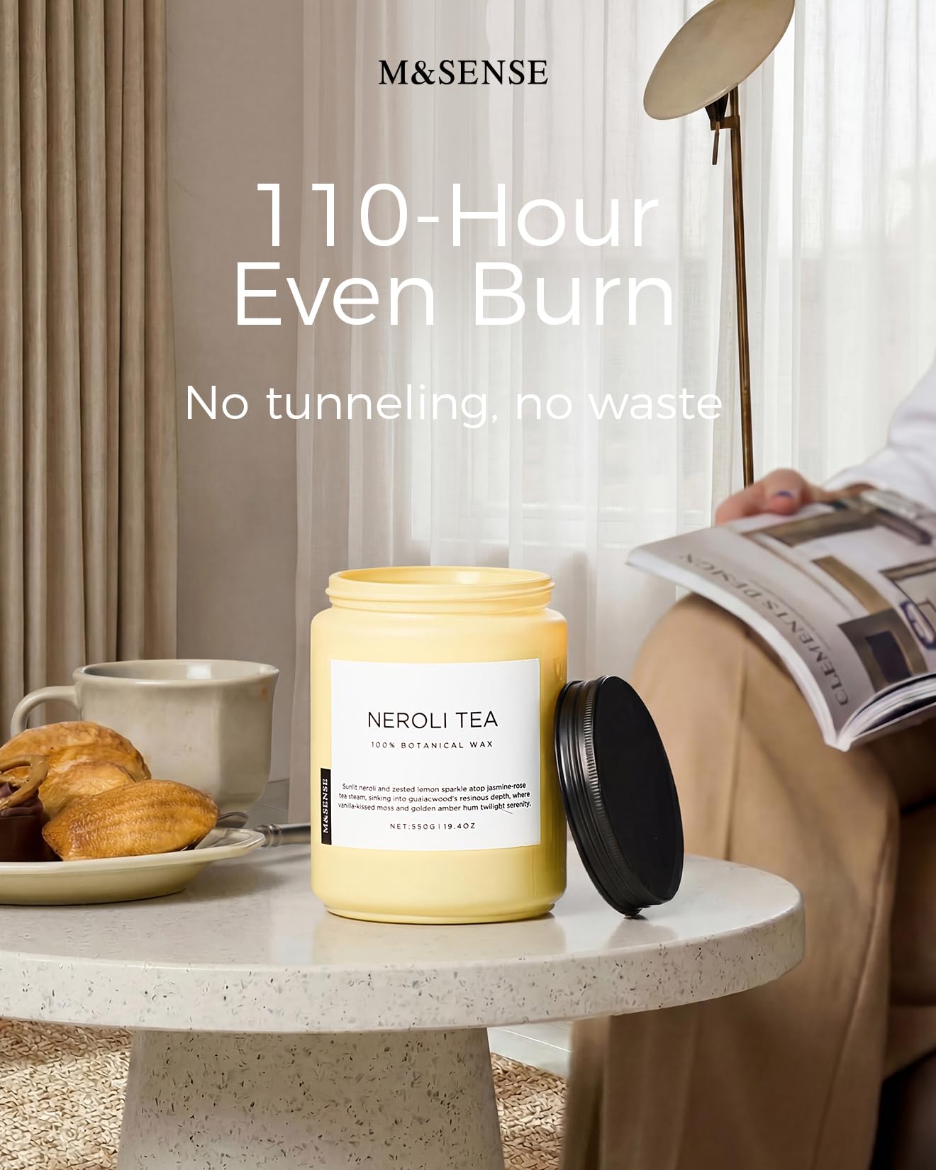 M&SENSE Neroli Tea Scented Candle, 19.4oz 110 Hours Long Lasting Burn 2 Wick Non Toxic Natural Soy Wax Candle for Women, Slow Burning Home Fragrance Gifts for Stress Relief & Relaxing