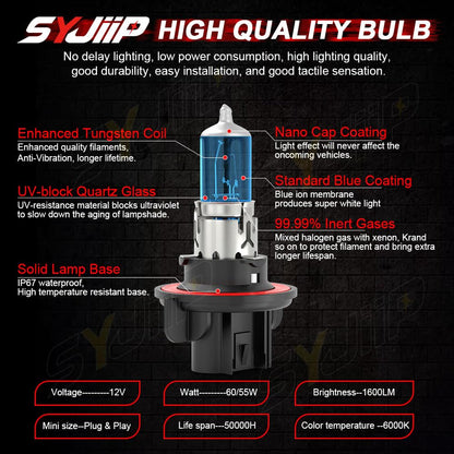 SYJIIP Halogen Headlight Bulbs H13 9008 for Ford F150 F250 F350 F450, 6000K White, 300% Brightness, Plug n Play,