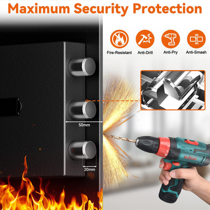 Heavy Duty Fireproof Wall Safes Between the Studs, Extra Large Fire Security Wall Safe with Digital Keypad lock and 3 Removable Shelf, Wall Rifle Safe Fireproof for Home, Gun, Cash, Documents, Jewelry