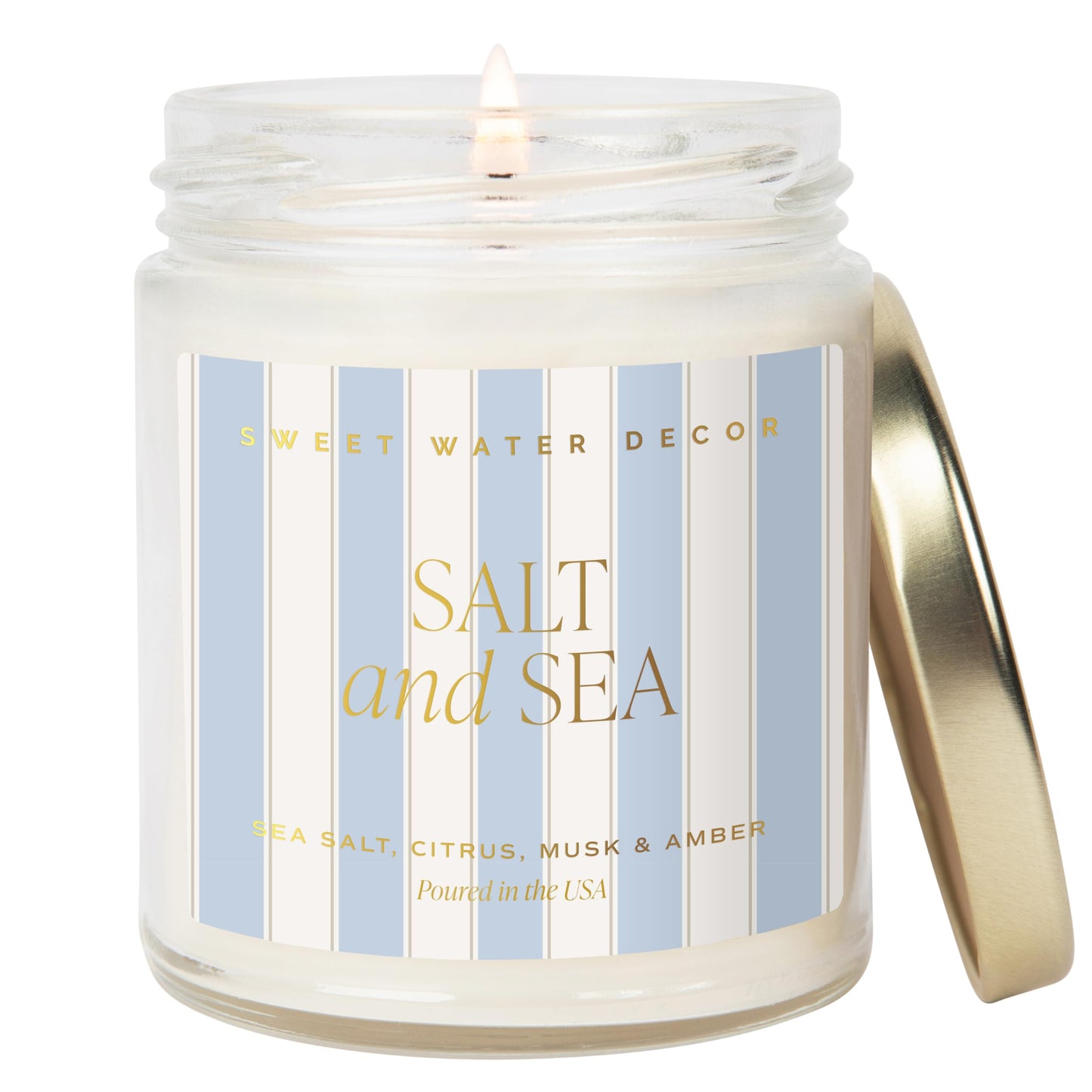 Sweet Water Decor Salt and Sea Patterned Candle – Soy Candles with Sea Salt, Citrus, Musk, Amber Aroma– 40 Hour Burn – 9oz Clear Glass Jar – Ocean Summer Candles for Home Decor