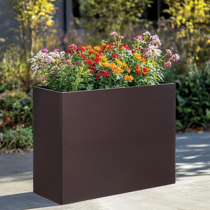 BAYN Metal Rectangular Planter Box Tall Planters for Outdoor Plants Modern Heavy Duty with Drainage Holes for Outside Indoor Patio Deck - Brown, 32”x 12”x 24”