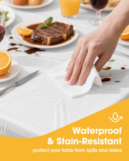 Niuara White Plastic Table Cloth - 24 Pack 54" × 108" Rectangle Disposable Tablecloths for 6FT Tables, Waterproof Table Cover for Party, Holiday & Gathering Use