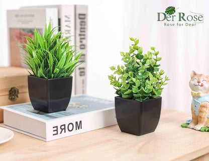 Der Rose Artificial Potted Plants - 2 Pack Small Faux Greenery for Home & Office Decor