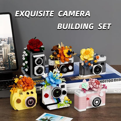 6 Mini Flowers Camera Micro Bricks Building SetMiniature Toys for Home Decor Creative Gifts for Adults Teens 14+ or Photography Fans 1652 Pieces