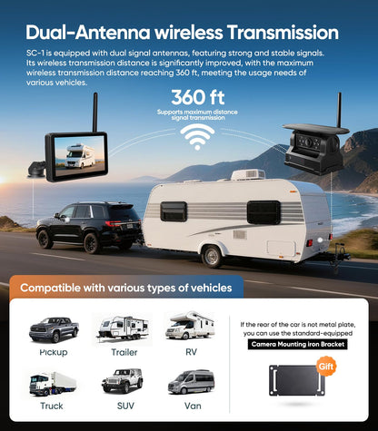 7" Portable 1080P Solar Wireless Backup Camera Car Dash Cam,1 Min No Wiring Easy Install Rechargeable Magnetic Back up Camera for Truck/Trailer/Small RV/Camper (Single Camera)