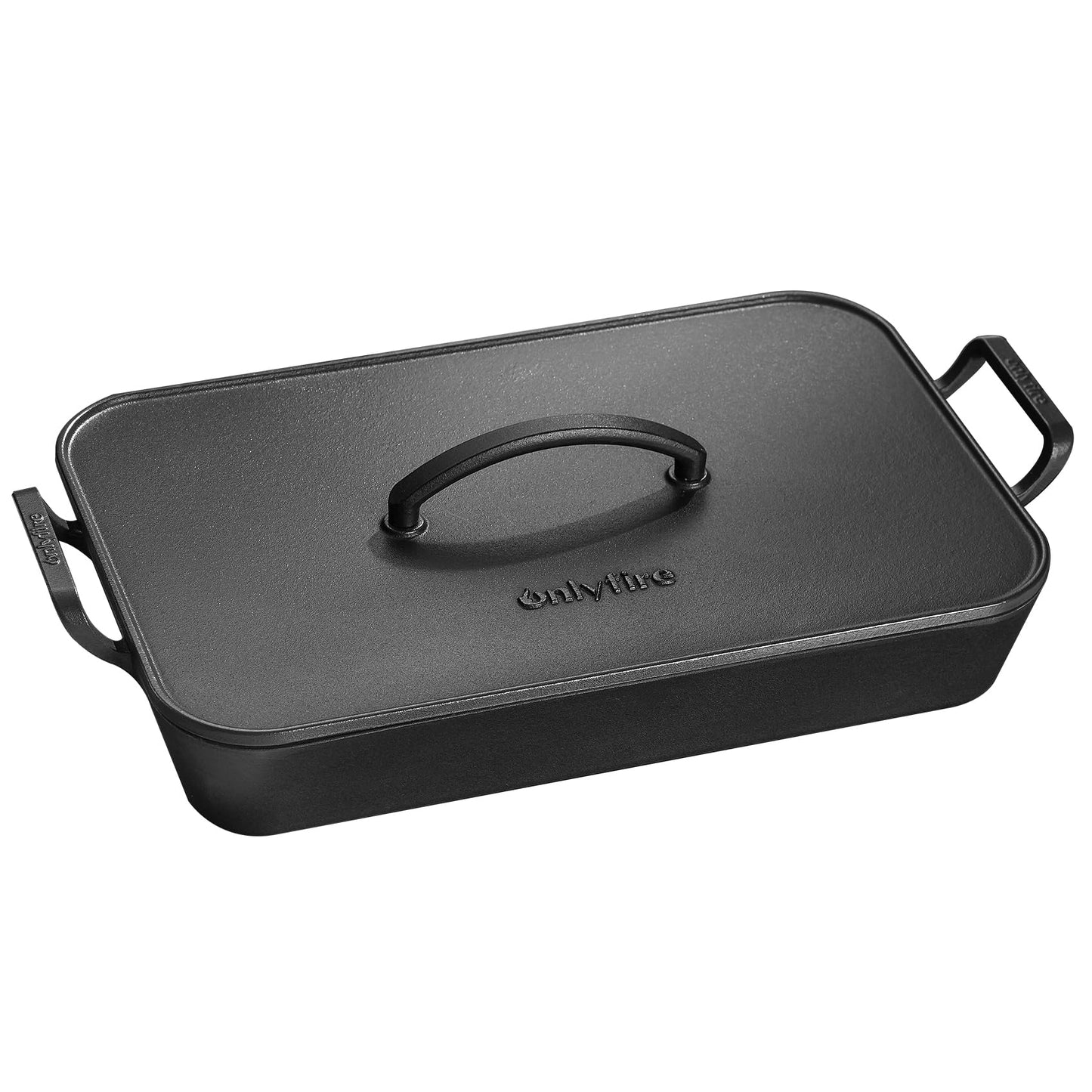 Onlyfire Cast Iron Dutch Oven, Casserole Dish with Skillet Lid & Handle for Induction, Gas & Oven, Baking Pan Griddle Pot Set for Stewing, Searing & Bread Baking, 16.5"x10.5"x7"