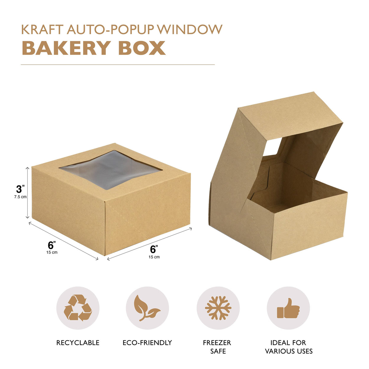 Fit Meal Prep 25 Pack Bakery Boxes with Window 6x6x5