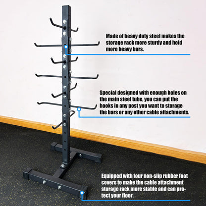 BLUSLM Cable Attachment Rack for Lat Pull Down Bar, Heavy Duty Steel Lat Bar Organizer, Gym Storage Rack for LAT Pulldown Attachments