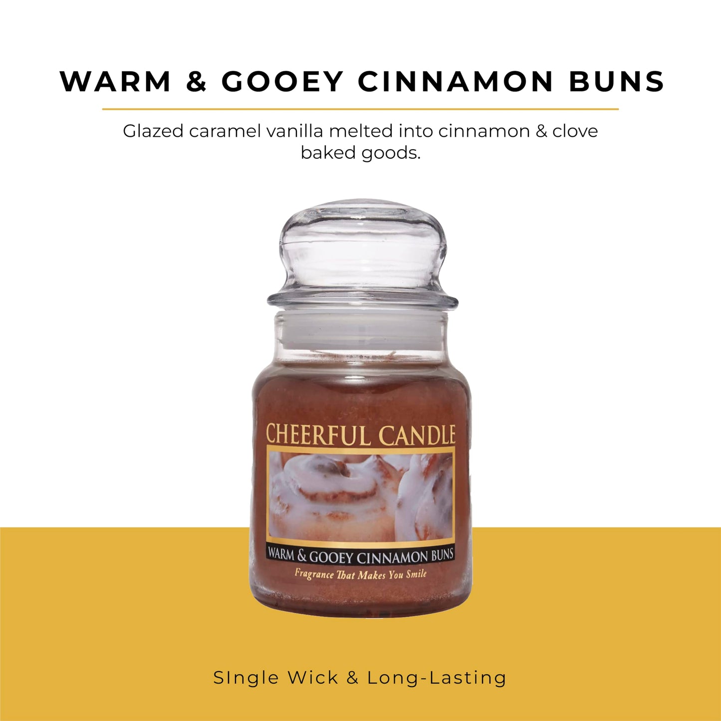 A Cheerful Giver - Warm & Gooey Cinnamon Buns Scented Glass Jar Candle (6 oz) with Lid & True to Life Fragrance Made in USA