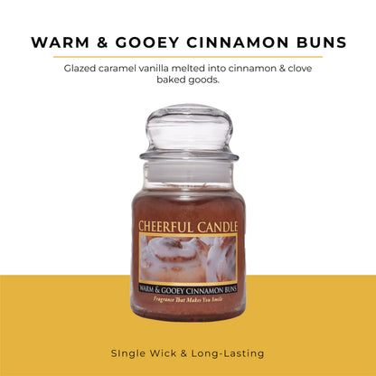 A Cheerful Giver - Warm & Gooey Cinnamon Buns Scented Glass Jar Candle (6 oz) with Lid & True to Life Fragrance Made in USA