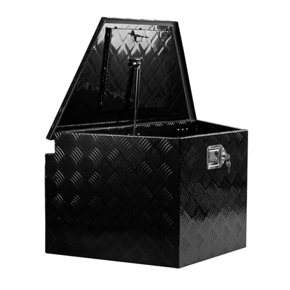 33 Inch Aluminum Trailer Tongue Tool Box, Utility Tool Storage Box for Trailer Tongue with Lock and Keys, 5 Bar Tread Pattern, Waterproof Trailer Tool Box Storage Organizer 32.5"x20.5"x18.3" black