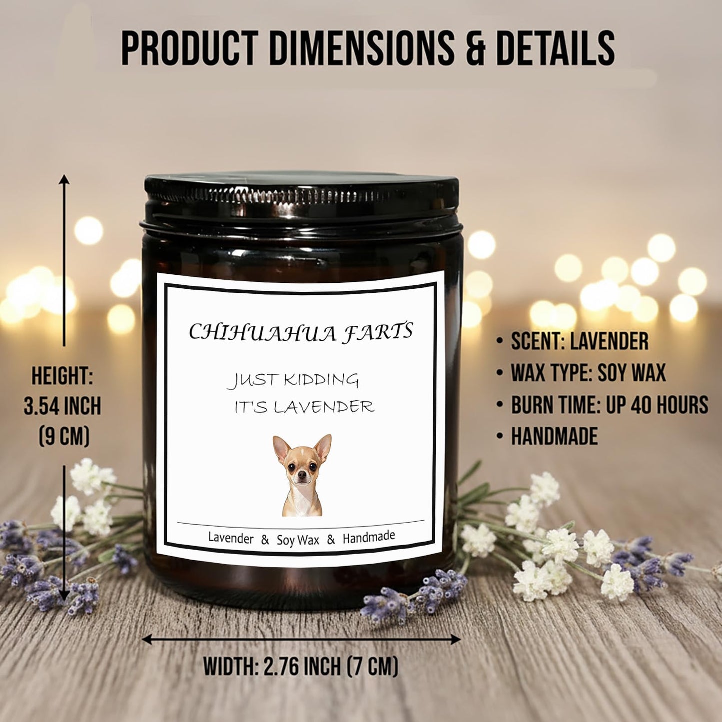 OSHINE Chihuahua Gifts,Lavender Scented Naturalsoy Candle, Long Lasting 40 Hour Burn, Perfect Gifts for Women and Dog Lovers