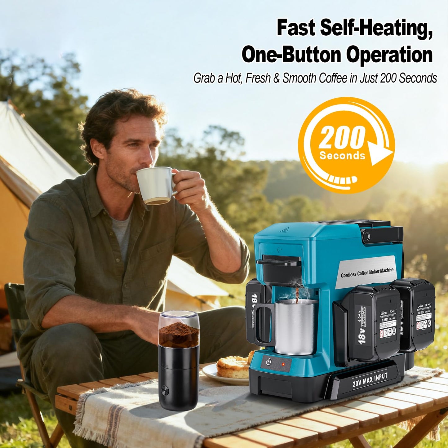 Taingwei Cordless Coffee Maker for Makita 18V Battery, Portable Drip Coffee Maker with Electric Coffee Grinder for RV, Camping, Travel, Car, Hiking (Battery Not Included)