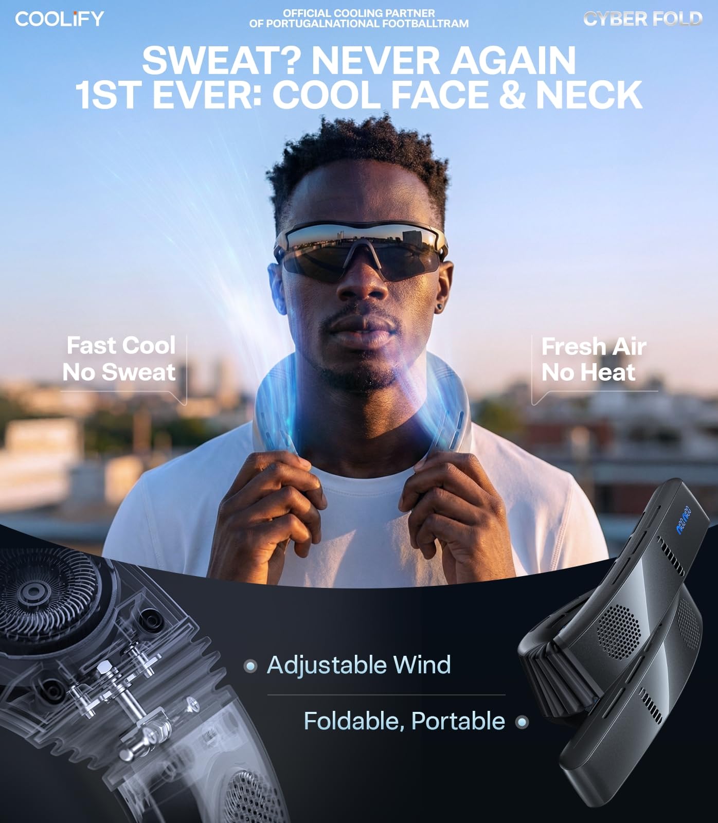 TORRAS COOLiFY Cyber Fold AI Neck Air Conditioner, Ultimate Cooler Max Cooling Area, Neck & Face Cooler with Adjustable Strong Wind, Rechargeable Neck Fan for Travel Gift for Dad, Husband, Black