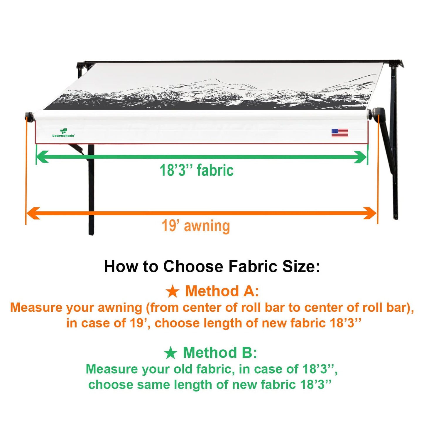 Leaveshade RV Awning Fabric Replacement Motorhome Camper Trailer Awning Fabric Super Heavy Vinyl Coated Polyester 18'3''(Fit for 19' Awning)- Mountains (Custom Looking)