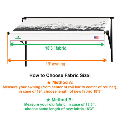 Leaveshade RV Awning Fabric Replacement Motorhome Camper Trailer Awning Fabric Super Heavy Vinyl Coated Polyester 18'3''(Fit for 19' Awning)- Mountains (Custom Looking)