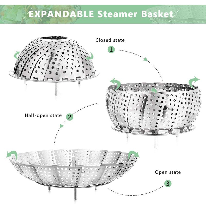 Buylorco Stainless Steel Folding Vegetable Steamer Insert Steamer Cookware for Veggie Seafood Cooking (Fit Pots 7" to 11")