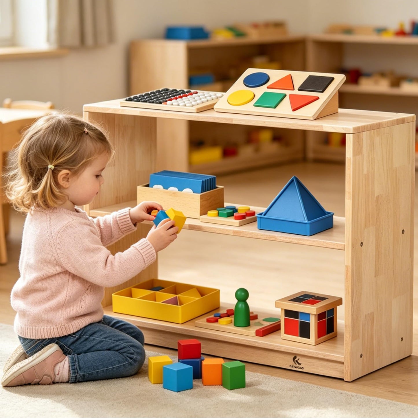 KRAND Horizontal Montessori Shelf 3-Tier Kids Storage Cabinet for Toys, Books, Arts & Crafts Supplies, Toddler Organizer for Nursery, Preschool & Daycare