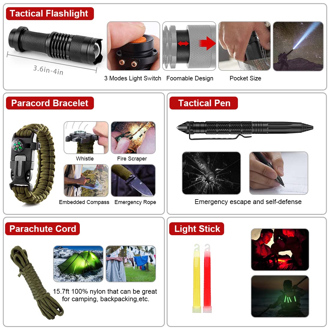 Survival Kit, 251 Pcs Survival Gear First Aid Kit with Molle System Compatible Bag and Emergency Tent, Emergency Kit for Earthquake, Outdoor Adventure, Hiking, Hunting, Gifts for Men Women
