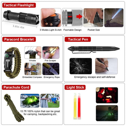 Survival Kit, 251 Pcs Survival Gear First Aid Kit with Molle System Compatible Bag and Emergency Tent, Emergency Kit for Earthquake, Outdoor Adventure, Hiking, Hunting, Gifts for Men Women