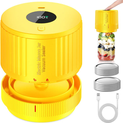LOVE MOMENT Electric Mason Jar Vacuum Sealer Kit - Ideal for Wide & Regular Mouth Jars - Yellow