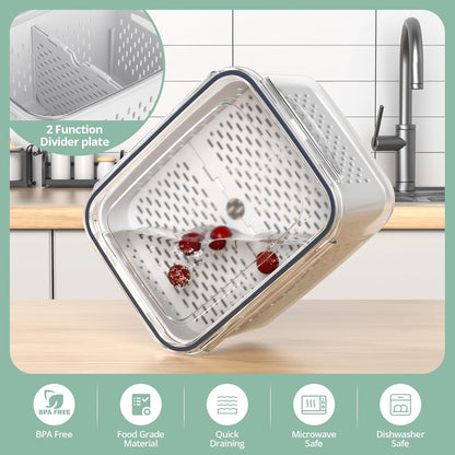 Skiennix Fruit Storage Containers - Airtight 8-Pack with Removable Colander & Divider Plate | Keep Berries Fresh