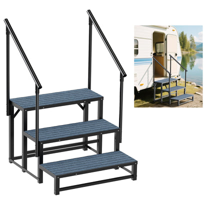 RV Steps with 2 Handrail, 3-Step Heavy Duty Hot Tub Steps, Non-Slip Outdoor Spa Steps for RV, Camper, Trailer, Mobile Home, Porch, Portable Ladder Stairs with Anti-Slip Mats (3 Steps with 2 Handrail)