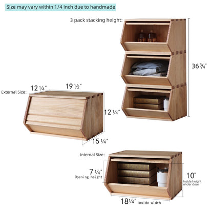 unununu Stackable Solid Wood Storage Chests,Hall Entryway Cabinet,Modular Wooden Multi-use Box,Bins with Lids,Closet Storage Organizers,Drawers,Potato,Onion,Bread,Classify by Items,19.5”W(3 Pack)