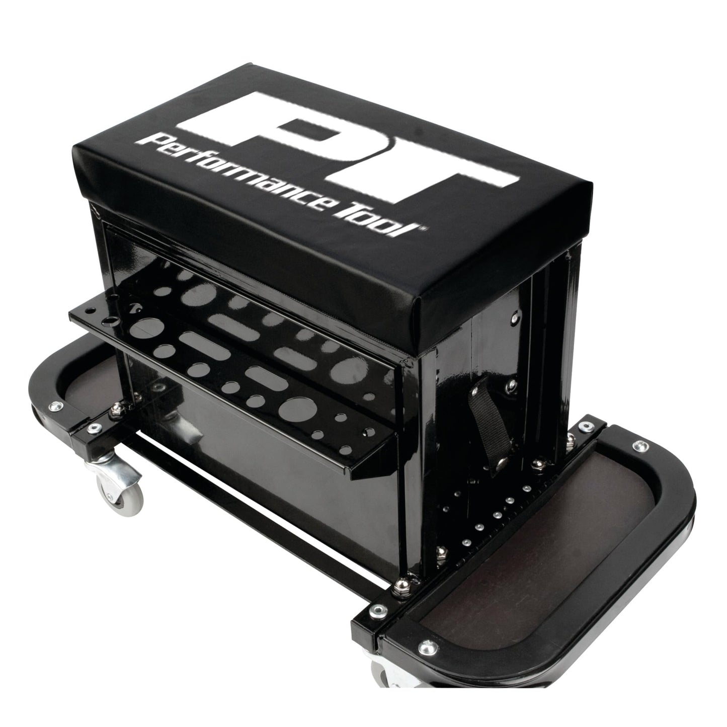 Performance Tool W85025 3-Drawer Rolling Tool Chest Seat With Magnetic Side Trays, Black