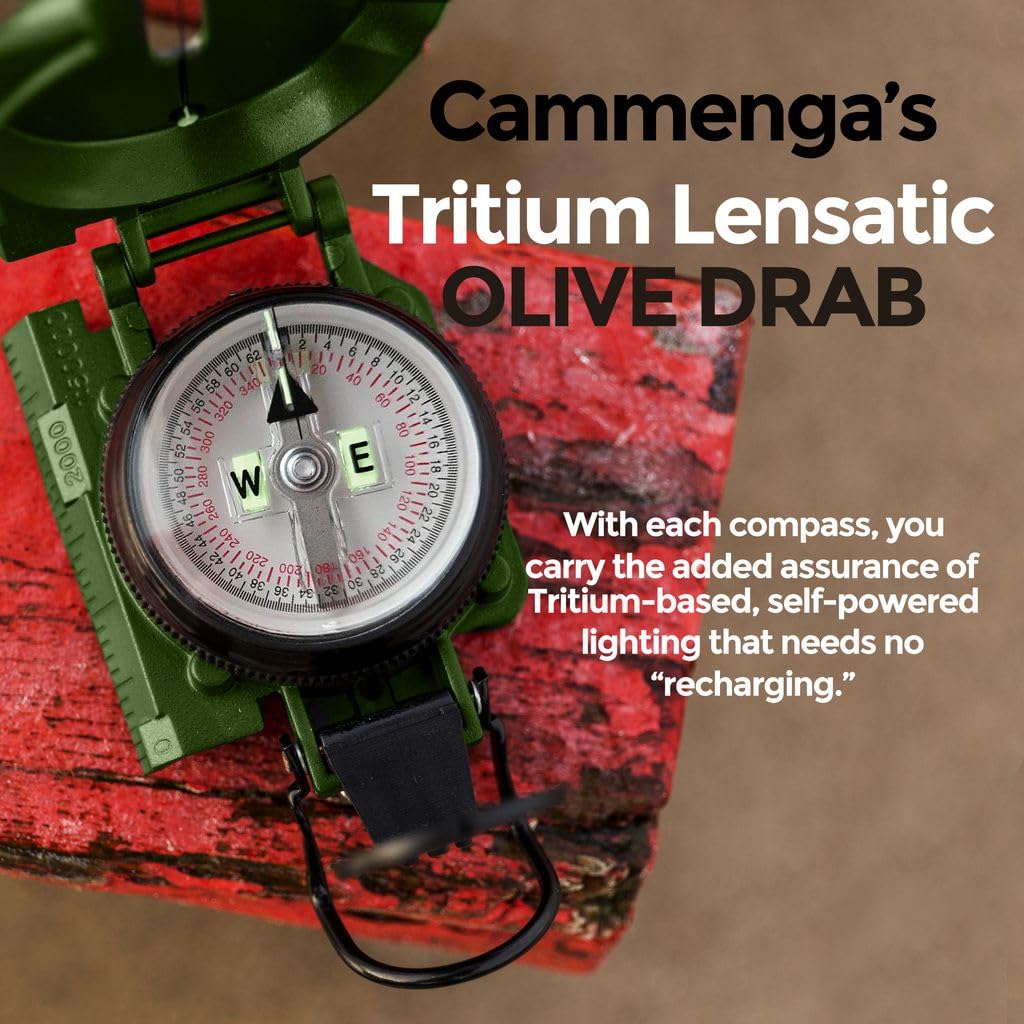 Cammenga Official US Military Tritium Lensatic Compass, Olive Drab Accurate Waterproof Hand Held Compasses with Pouch for Hiking Camping Navigation Survival Backpacking Orienteering