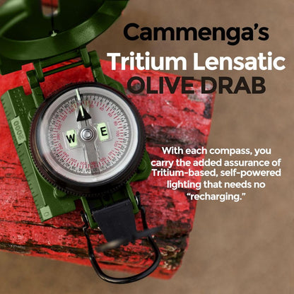 Cammenga Official US Military Tritium Lensatic Compass, Olive Drab Accurate Waterproof Hand Held Compasses with Pouch for Hiking Camping Navigation Survival Backpacking Orienteering