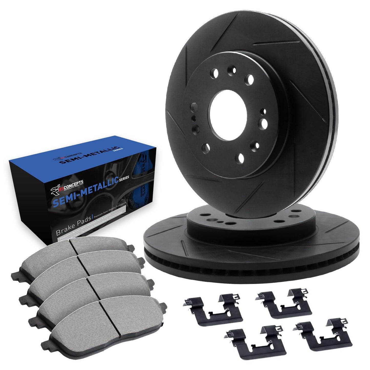 R1 Concepts Front Brake Kit Fits 2010-2020 Ford Expedition, F-150; 2010-2021 Lincoln Navigator| Semi Met Pads, Slotted Rotors| Hardware| 14.0" Front Rotor