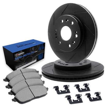 R1 Concepts Front Brake Kit Fits 2010-2020 Ford Expedition, F-150; 2010-2021 Lincoln Navigator| Semi Met Pads, Slotted Rotors| Hardware| 14.0" Front Rotor