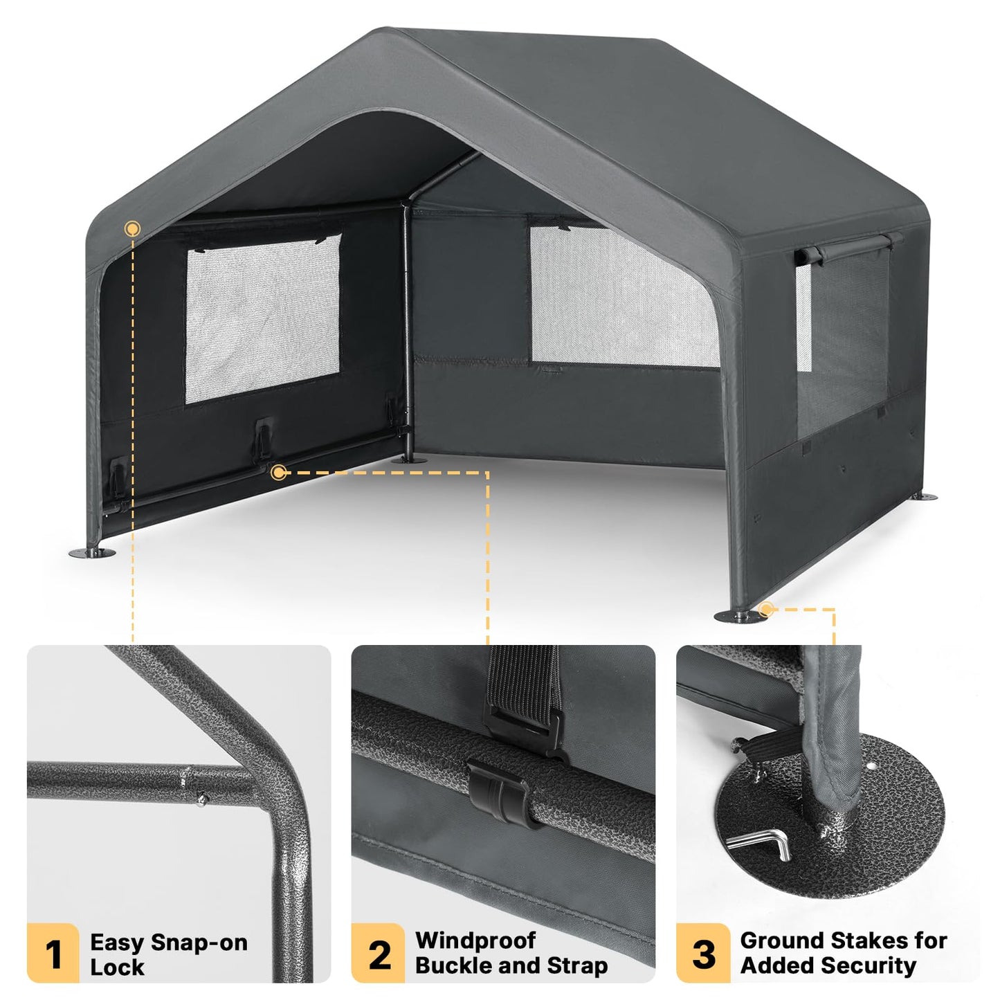 Veehoo Extra Large Dog House Outdoor with Elevated Dog Bed, Outside Dog Tent 4.1'x4.1'x3.3', Weatherproof Dog Shade Shelter and Raised Bed Combo for Pets or Stray Animals, Grey, CWC2530CP
