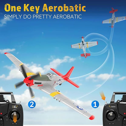 4-Channel RC Plane P51 Mustang - Ready to Fly RC Airplane with X-Pilot Stabilization - Remote Control Airplane for Adults One-Key Aerobatics 2.4GHz 6-Axis Gyro