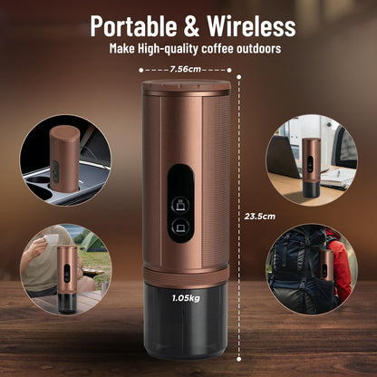 FANSHAIN Portable Coffee Machine: Electric Espresso Machine - Portable Coffee Maker for Travel - Rapid Heating - 8 Cups of Coffee Per Full Charge - Compatible with Nespresso Capsules - Brown