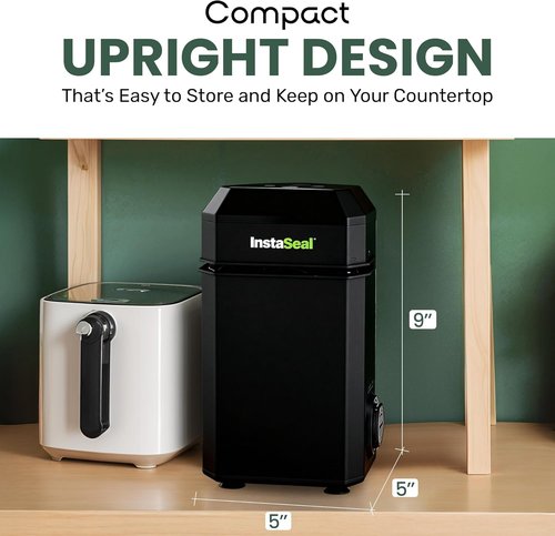 InstaSeal Vacuum Sealer - Preserves Food 5X Longer | Compact Upright Design with 12 Bags Included