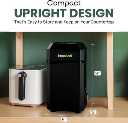 InstaSeal Vacuum Sealer - Preserves Food 5X Longer | Compact Upright Design with 12 Bags Included
