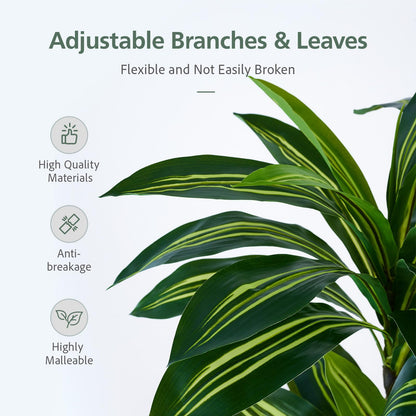 SJSCYD Dracaena Artificial Plants Indoor, 5FT Tall Faux Tree with White Tall Planter, Fake Yucca Tree Floor Plant, Artificial Trees for Home Office Living Room Garden Decor Outdoor, Housewarming Gift