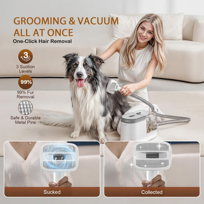 Ozumek Dog Grooming Vacuum, Dog Grooming Kit with Pet Clipper Nail Grinder, 3 Suction Modes Dog Brush Vacuum with 6 Pet Grooming Tools (Cream)